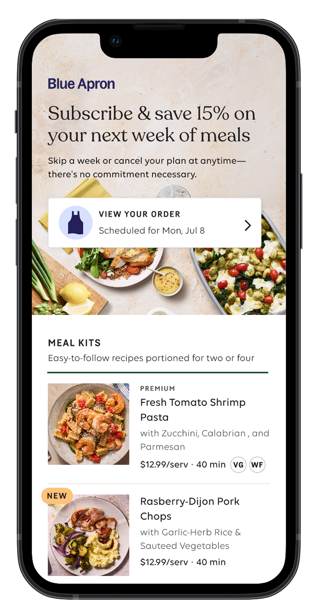 Blue Apron a la carte screen 1