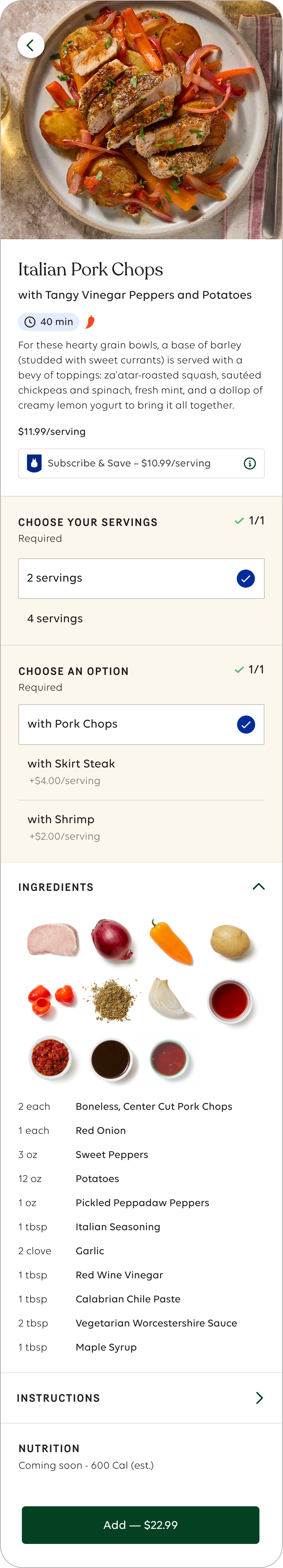 Blue Apron Meal Kits PDP