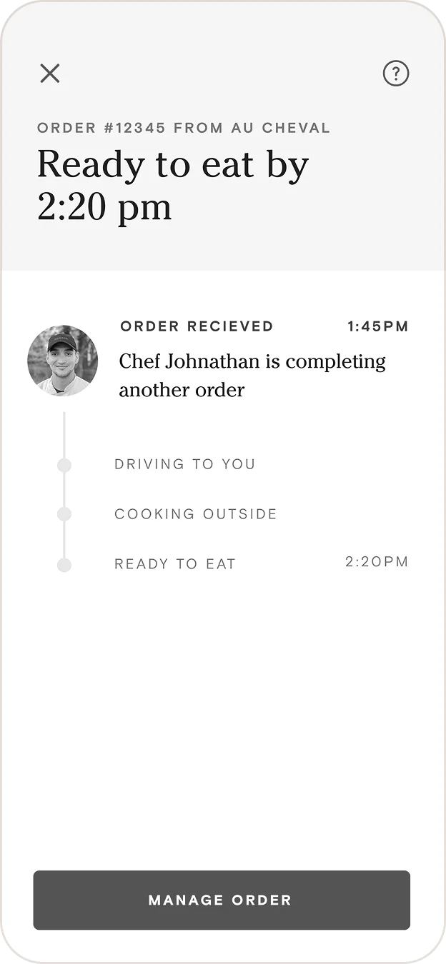 Original Order received screen
